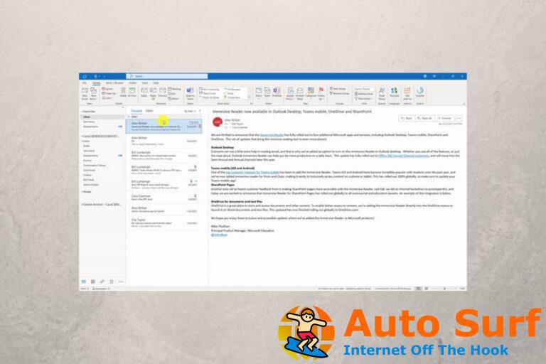 Ahora puede usar Lector inmersivo con Outlook, Teams o OneDrive