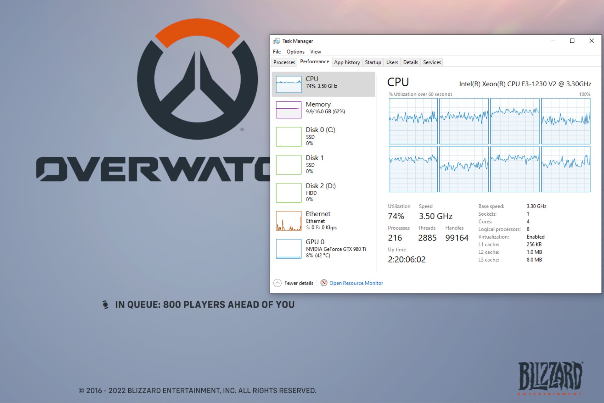 Overwatch alto uso de la CPU