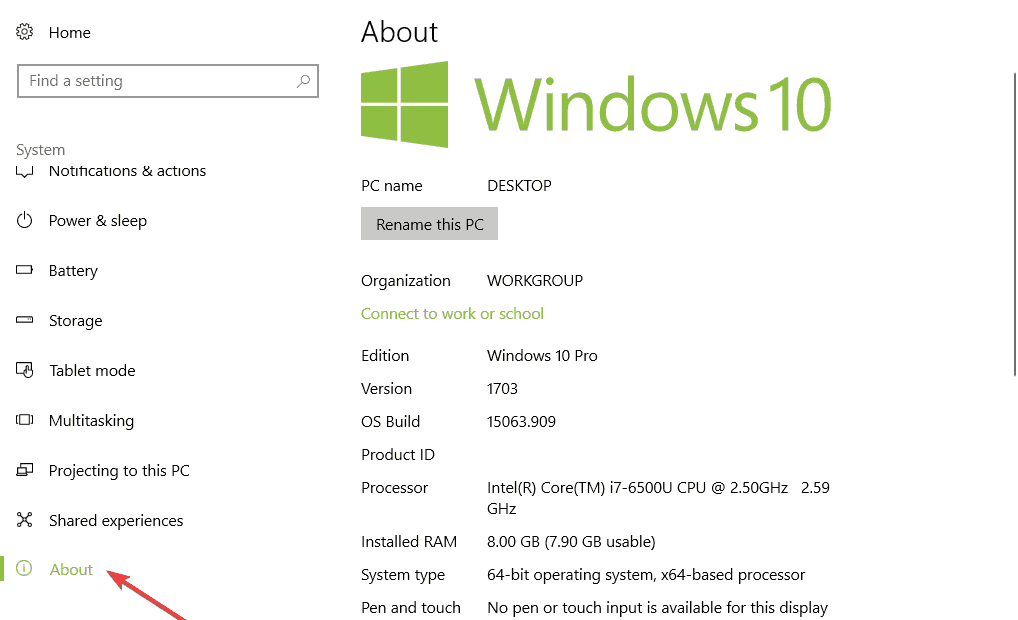 información del sistema windows 10