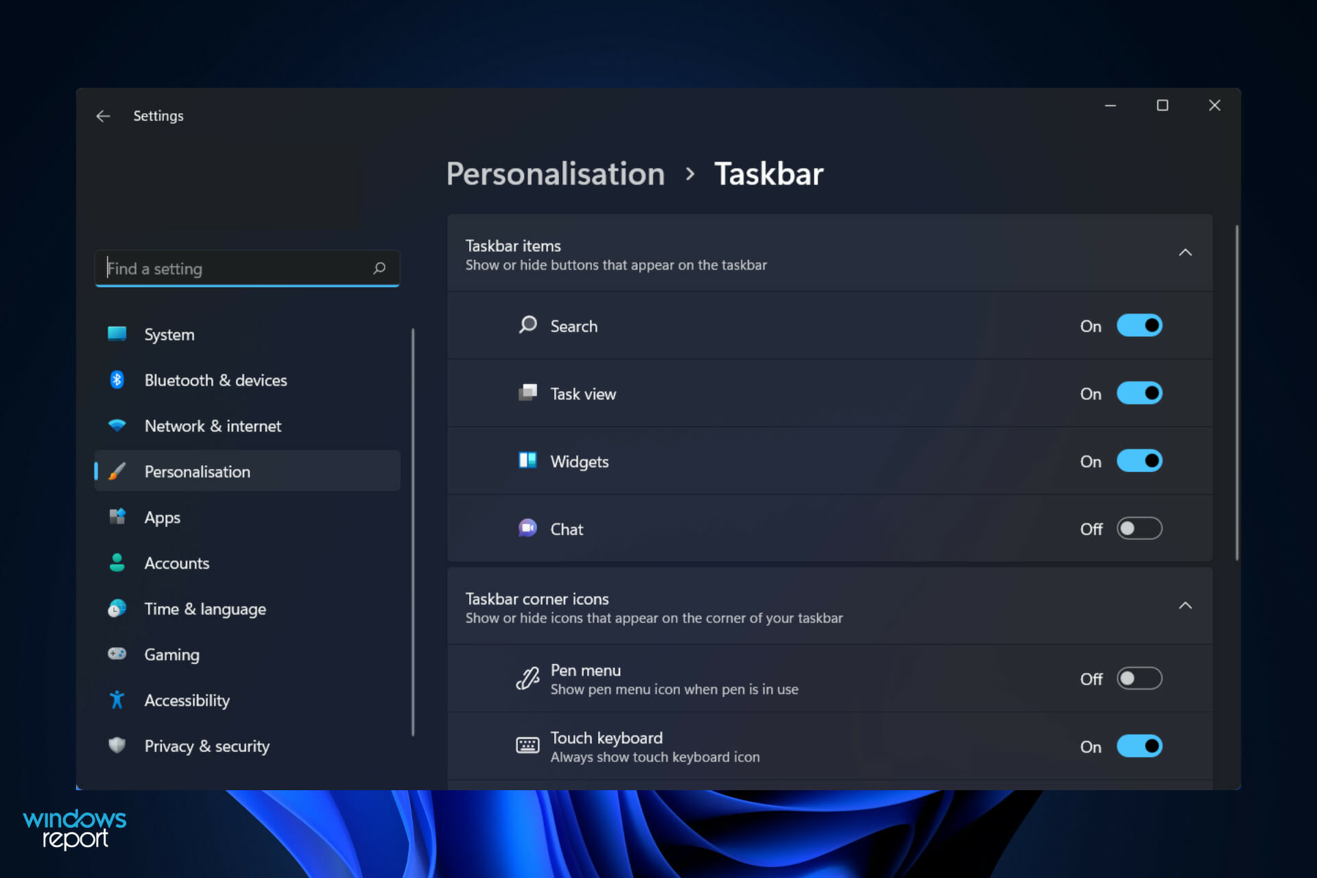 barra de tareas-personalización restablecer la configuración de la barra de tareas windows 11