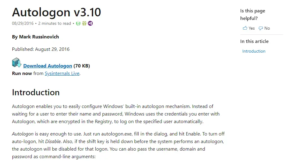 Autologon 3.1: el inicio de sesión automático de Windows 10 no funciona
