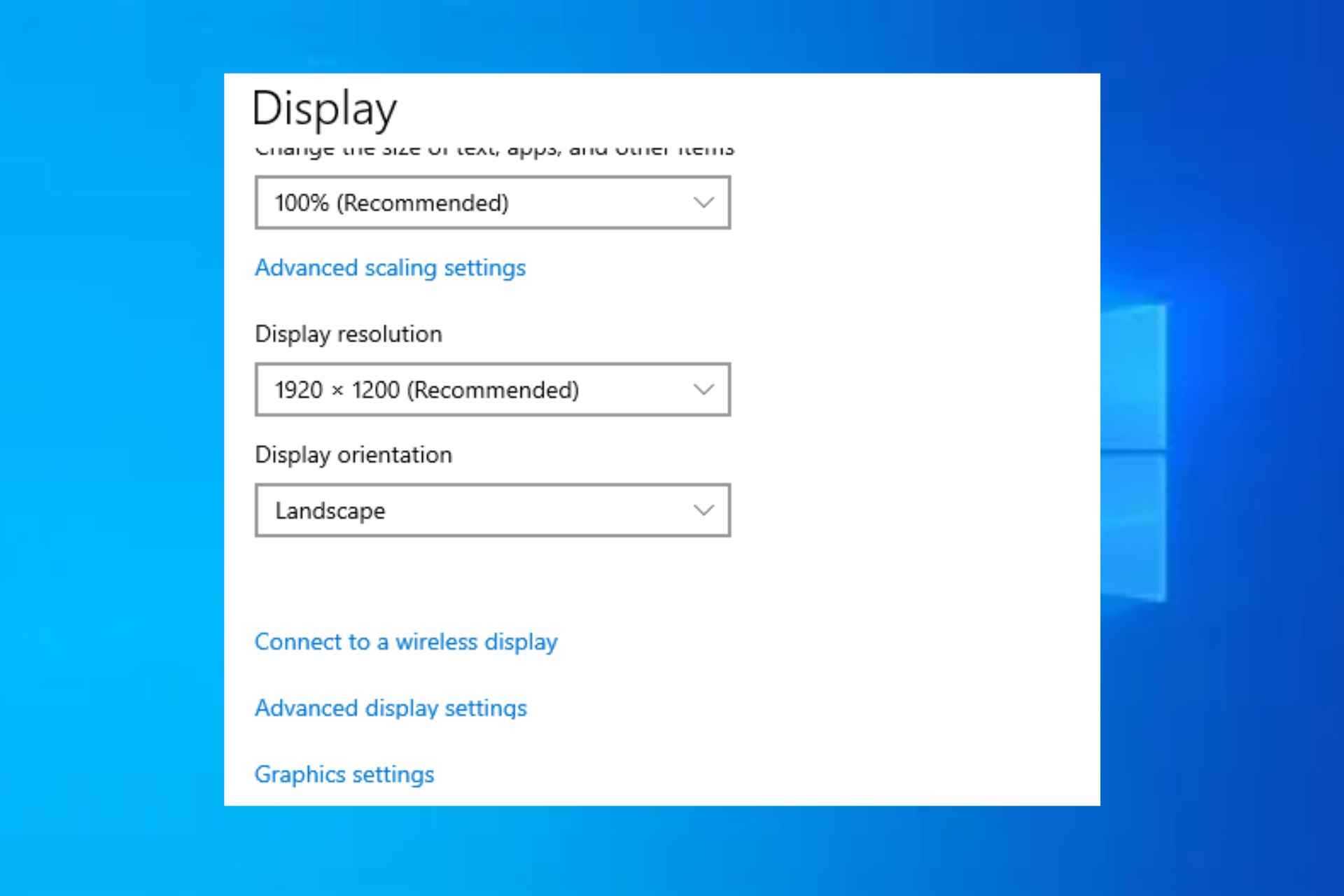 windows 10 sin configuración de pantalla avanzada