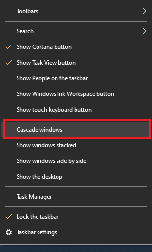 barra de tareas de Windows en cascada