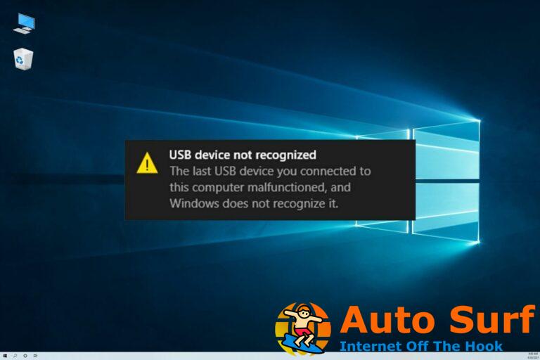 Dispositivo USB no reconocido en Windows 10 [Error Fix]