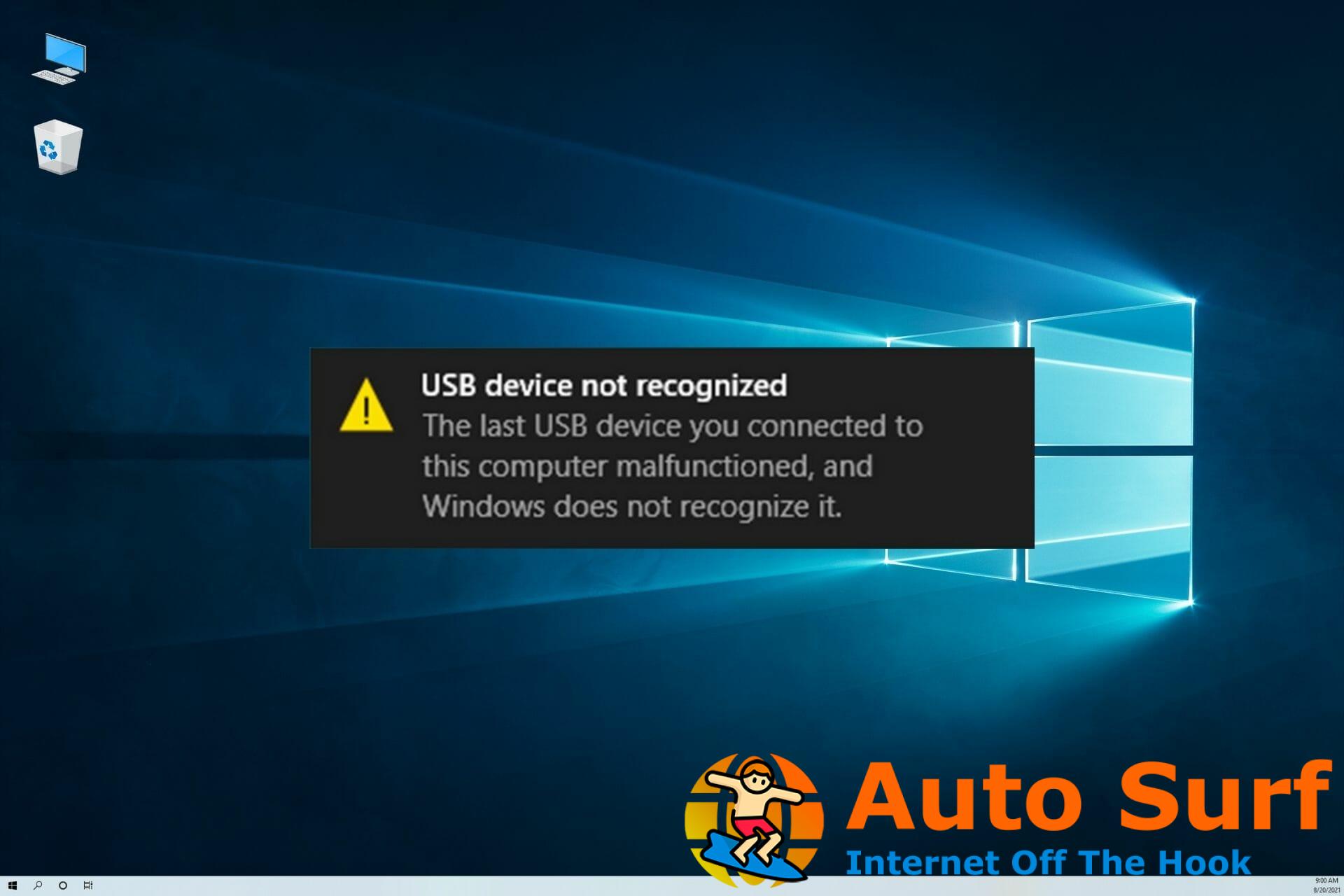 Dispositivo USB no reconocido en Windows 10