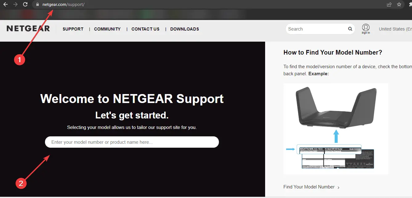   página de soporte de netgear