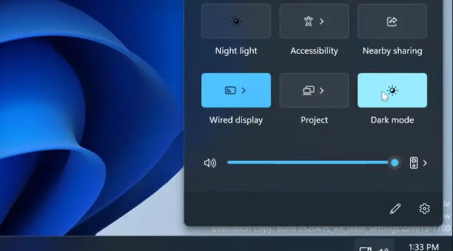 El nuevo botón de Modo oscuro llegará al Centro de actividades de Windows 11
