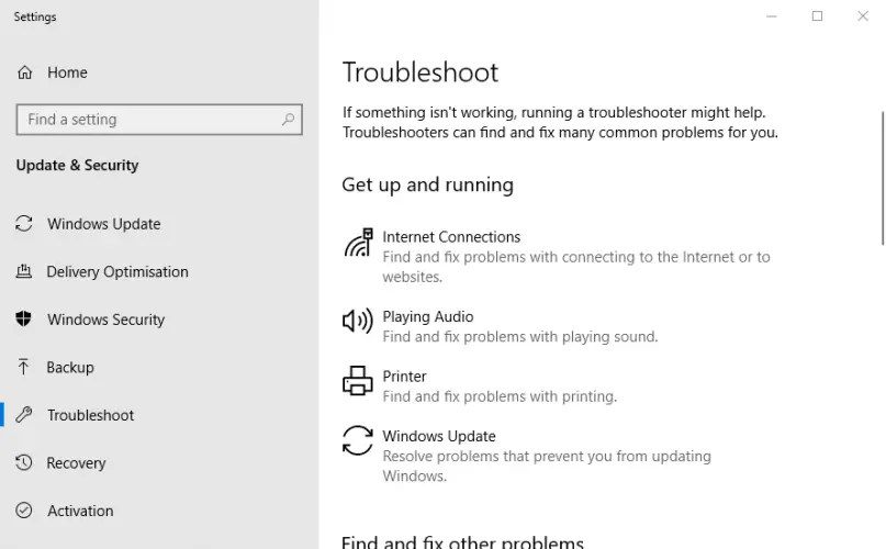 Solucionar problemas de la pestaña Configuración de Windows 10 error 0x8007000e