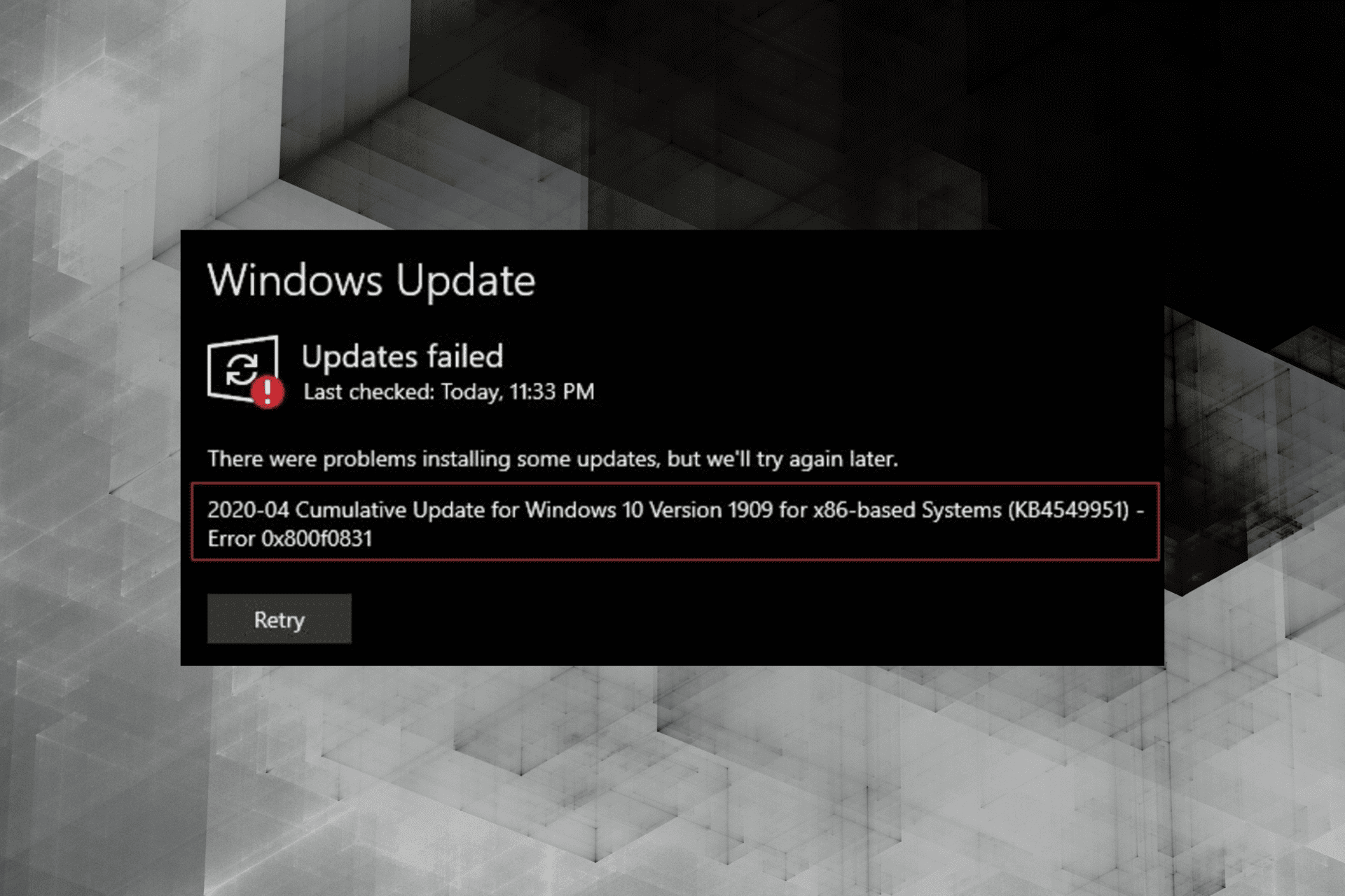 0x800f0831 Error de instalación de Windows 11