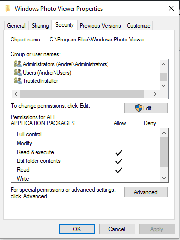 configuración de seguridad de archivos windows 10