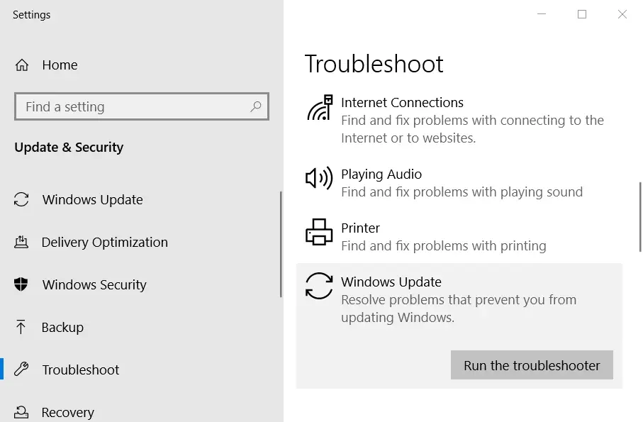 Pestaña Solucionar problemas Solucionar el error de actualización de Windows 0x8024401f