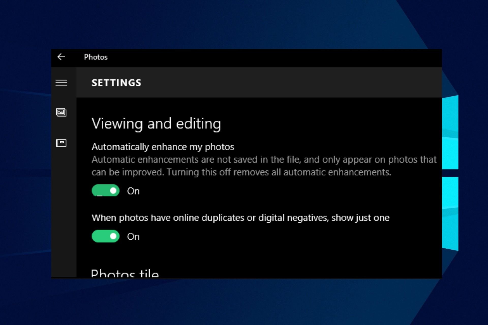 Falta la mejora automática de fotos de Windows 10