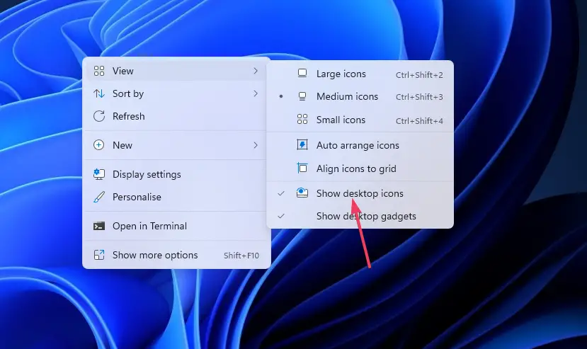 Mostrar la opción de iconos de escritorio Los iconos de escritorio de Windows 11 no se muestran