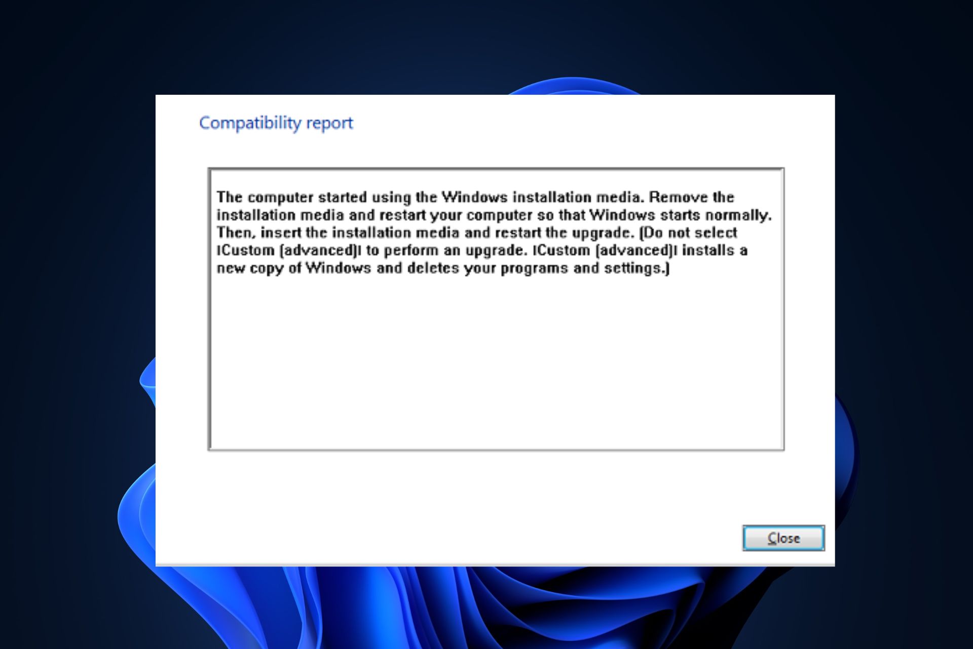 la computadora comenzó a usar los medios de instalación de Windows