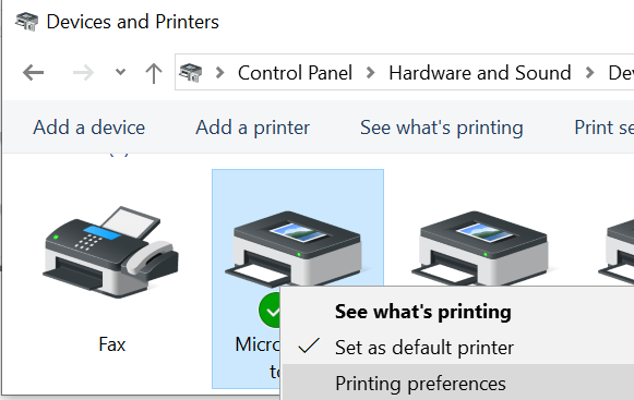 Preferencias de impresión Panel de control