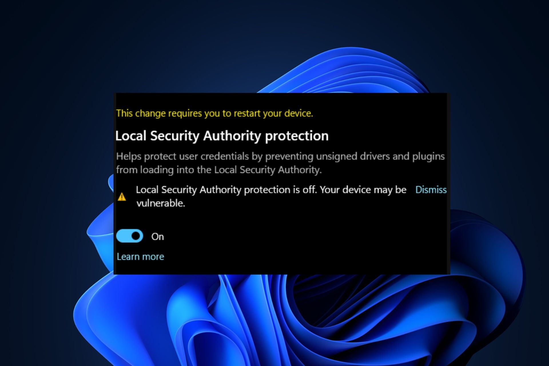 la protección de la autoridad de seguridad local está desactivada