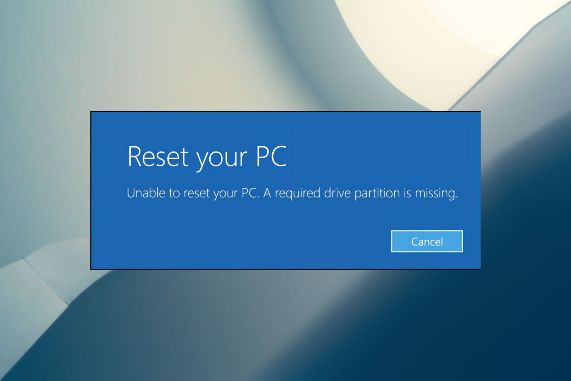 No se puede reiniciar su PC: falta la partición de disco requerida