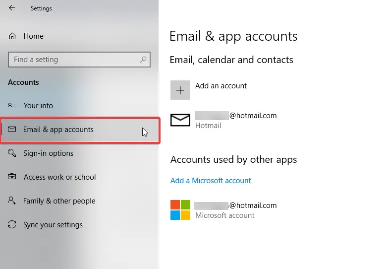 cuentas de correo electrónico y aplicaciones no tiene ningún dispositivo aplicable vinculado a su cuenta de Microsoft