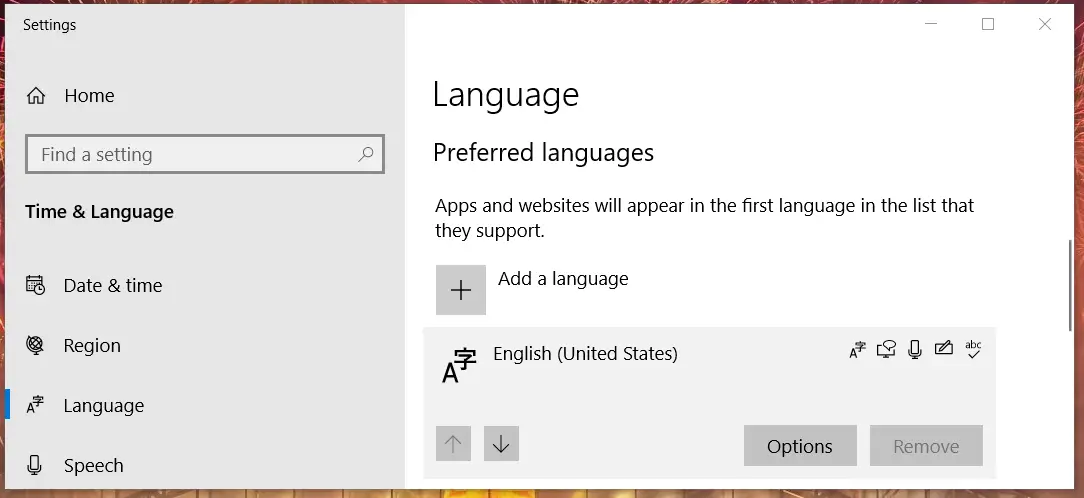La pestaña Idioma No se puede eliminar el idioma del teclado Windows 10