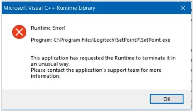 El error de tiempo de ejecución de SetPoint Error de tiempo de ejecución de SetPoint de Logitech