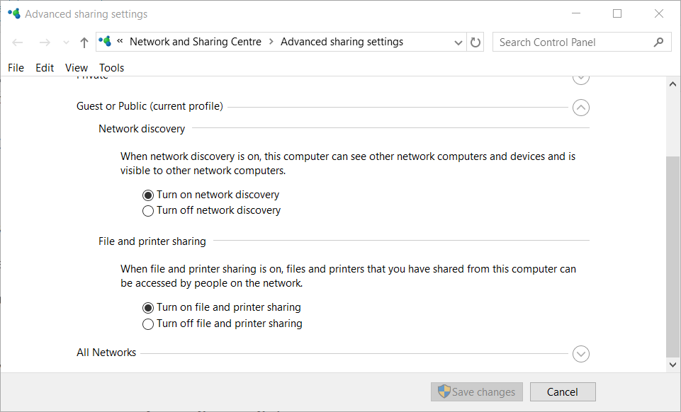 la opción Activar el uso compartido de archivos e impresoras Windows 10 no funciona