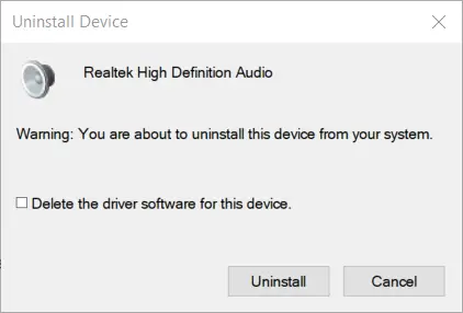 Desinstalar el problema del controlador de audio genérico de la ventana del dispositivo