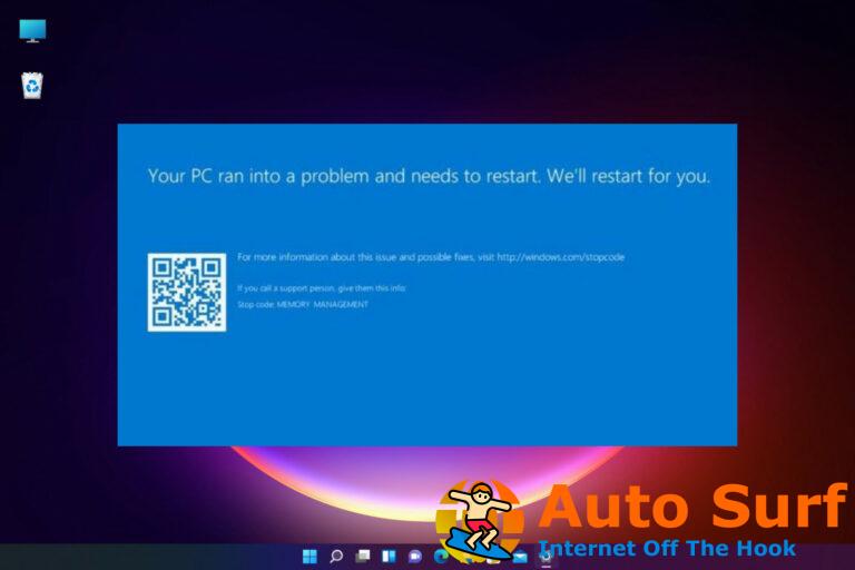 REVISIÓN: error de pantalla azul de administración de memoria en Windows 11