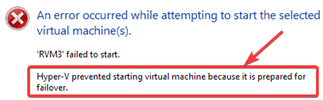 el error impidió iniciar la máquina virtual porque: errores de replicación de Hyper-V