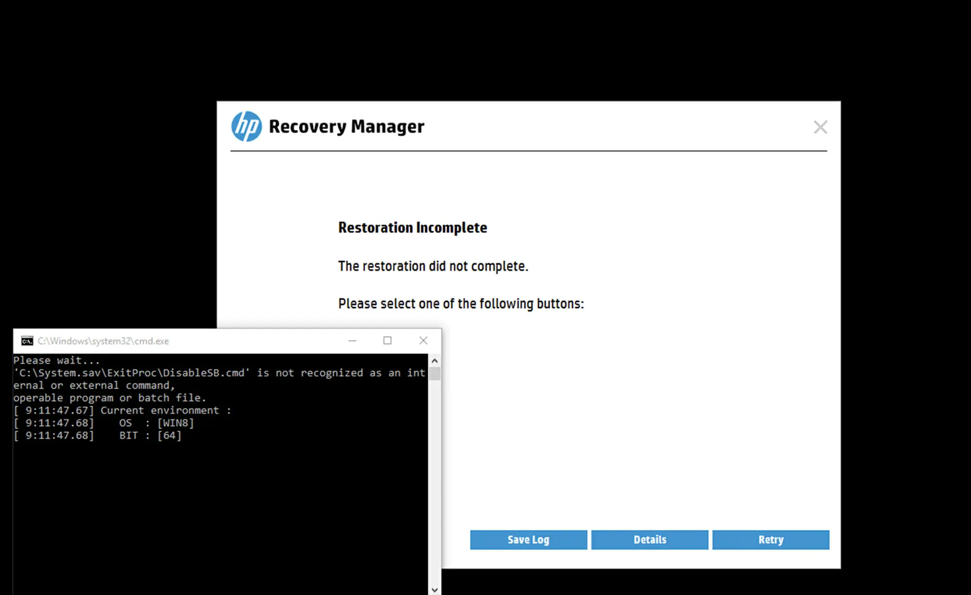 Restauración de HP Recovery Manager incompleta