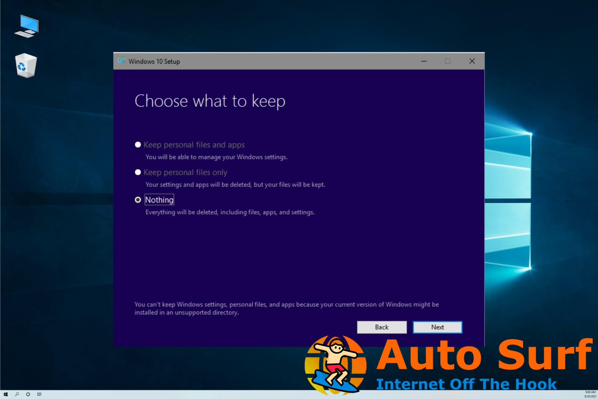 Qué hacer si no puede mantener los archivos y aplicaciones personales de la configuración de Windows