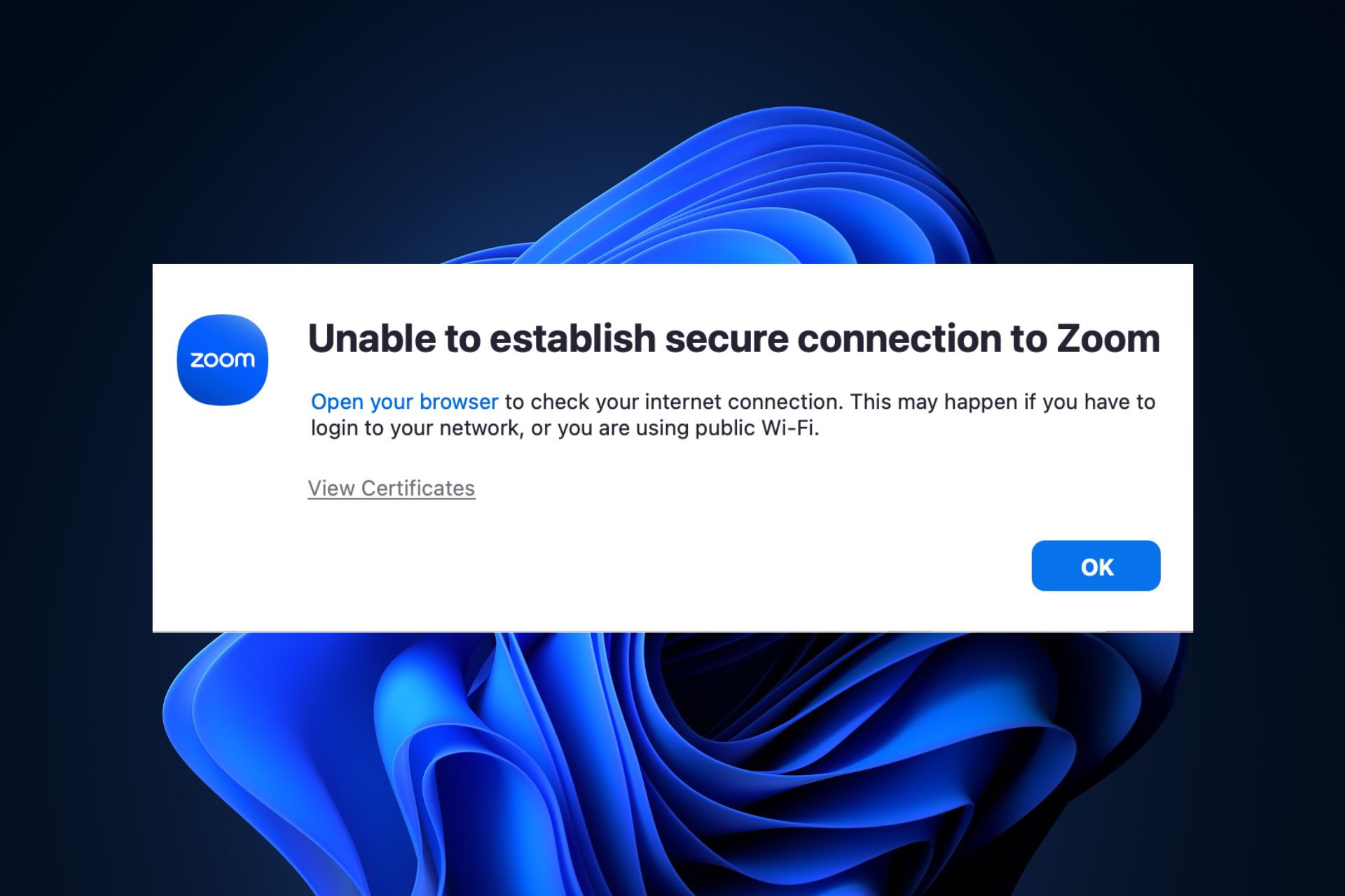 No se puede establecer una conexión segura con Zoom