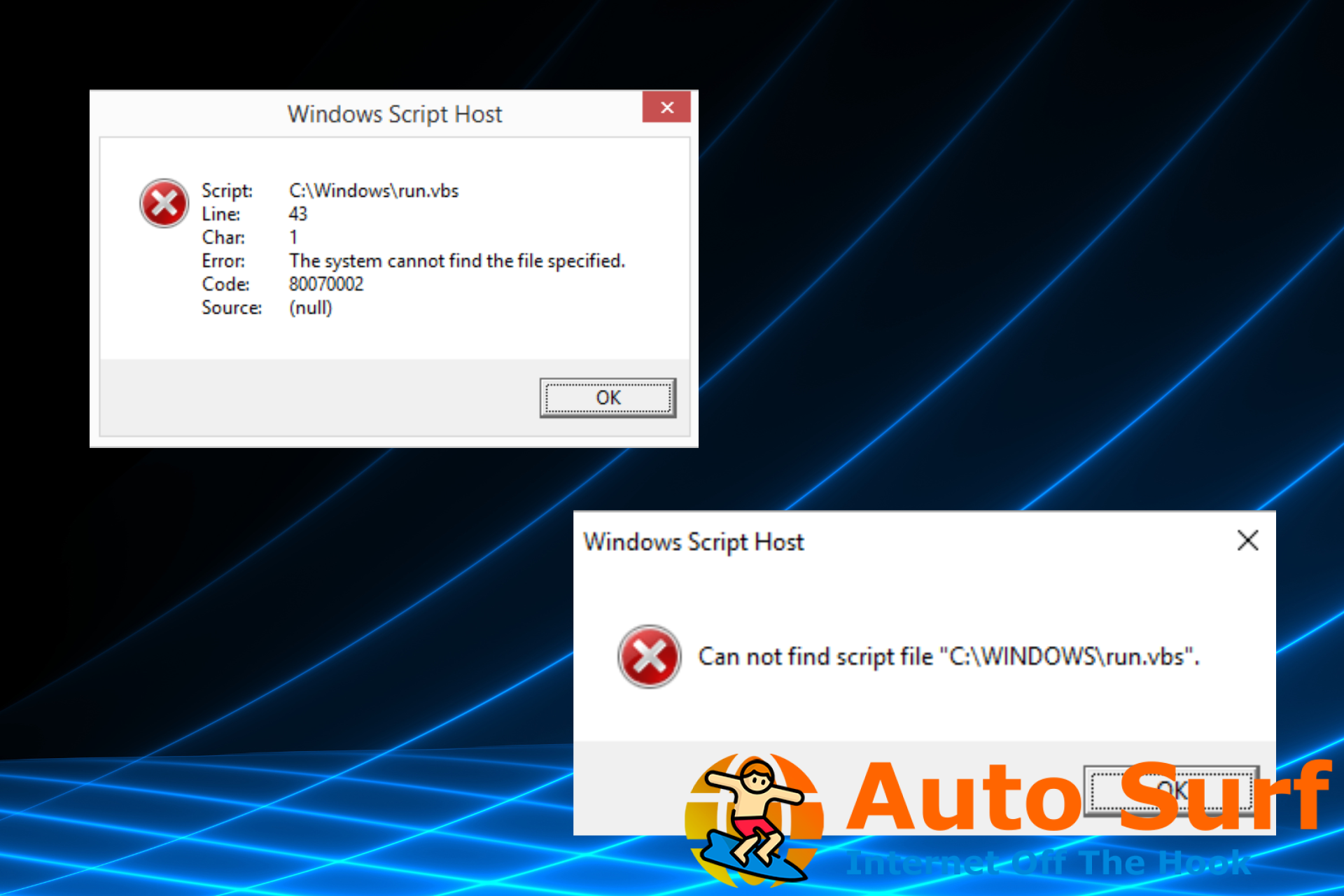 corregir el error run.vbs en Windows 10