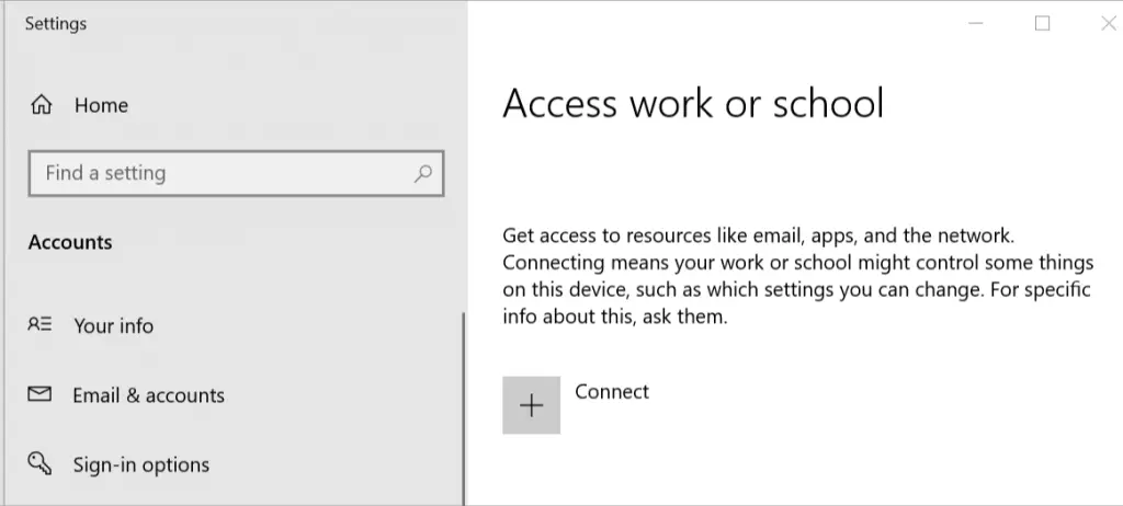 Windows 10 Acceso al trabajo o la escuela: falta la opción de unirse al dominio de Windows 10