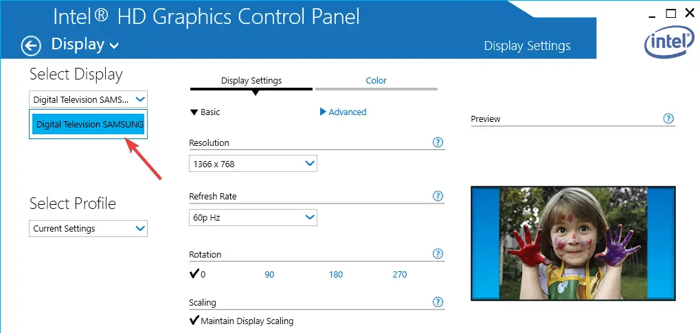 Panel de control gráfico de Intel - Windows 10 no reconoce 4k tv
