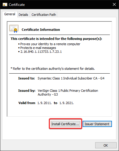 Windows no tiene suficiente información para verificar este certificado 