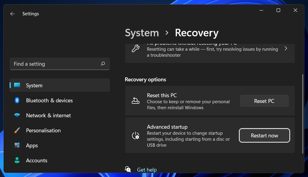 Código de error de Windows 11 de recuperación del sistema 0xc000000f
